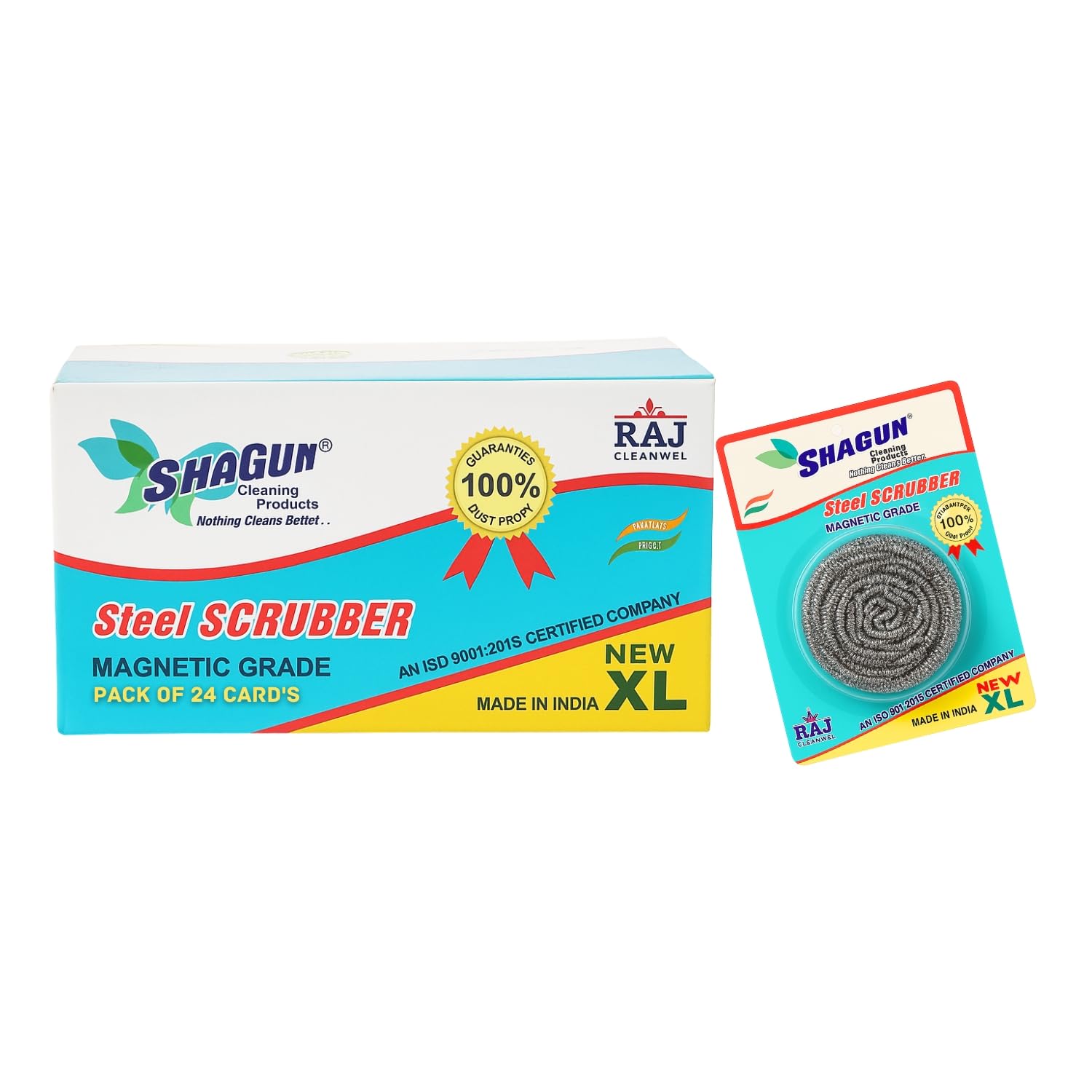 SHAGUN Steel Scrubber New XL (20g Each), Magnetic Grade, Pack of 24 | Heavy-Duty Utensil & Kitchen Cleaner, 100% Dustproof Box